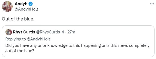 Холт написал в X (ранее Twitter) о своем удивлении и гневе по поводу неожиданных новостей в четверг.