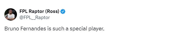 Болельщики похвалили Фернандеша за невероятный пас на X (ранее Twitter), а в одном из них говорилось, что полузащитник «такой особенный игрок».