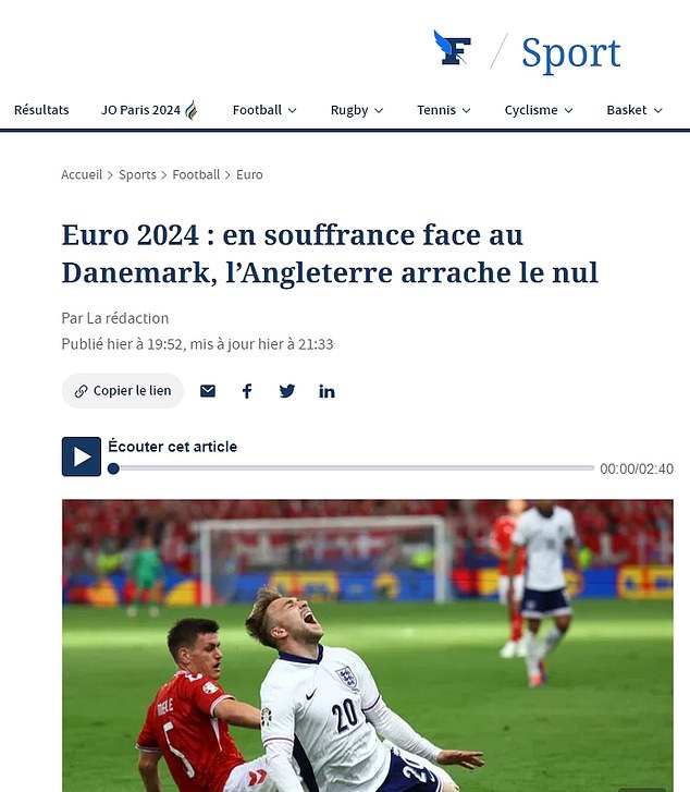 Le Figaro написала, что Англия «пострадала» в матче с Данией и ей повезло «вырвать ничью»