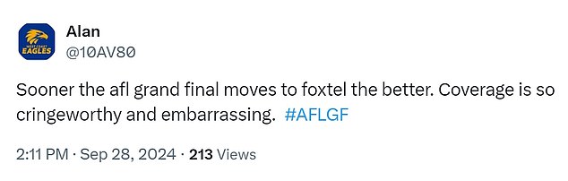 Другой сторонник умолял Foxtel обеспечить права на трансляцию финала AFL в прямом эфире.