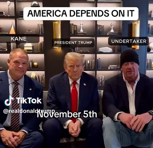 Дональд Трамп делится видео TikTok с иконами WWE Гробовщиком и Кейном, когда трио высмеивает Камалу Харрис